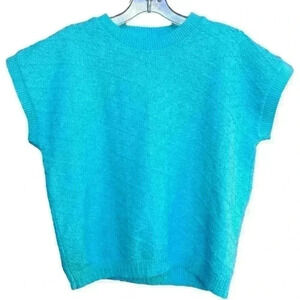Vintage Cuddle Knit Short Sleeve Light Aqua Blue Sweater